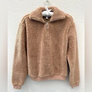 TOPSHOP | Camel Brown Cozy Fleece Teddy Pullover Jacket | Size 4